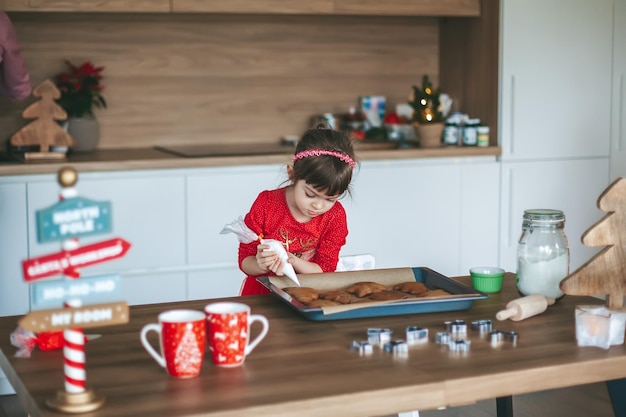 Little girl decorating Christmas cookies