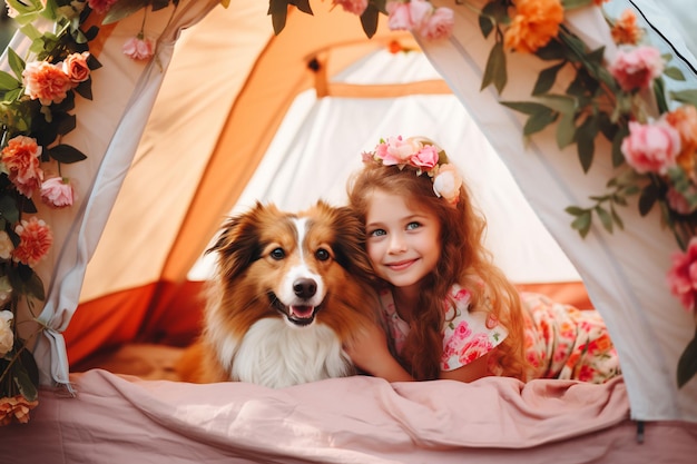 Little Girl and Dog Cute Adventures Together