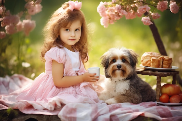 Little Girl and Dog Cute Adventures Together