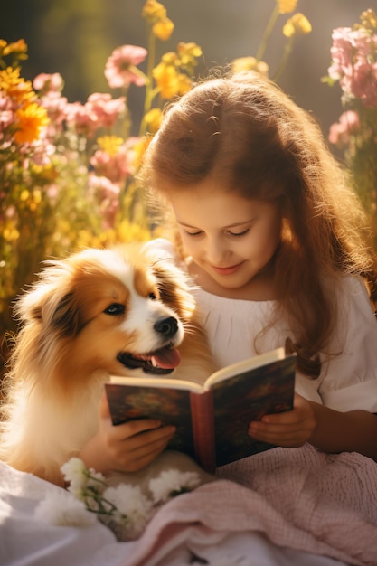 Little Girl and Dog Cute Adventures Together