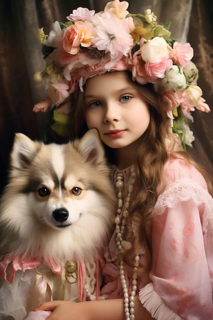 Little Girl and Dog Cute Adventures Together