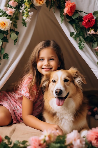 Little Girl and Dog Cute Adventures Together