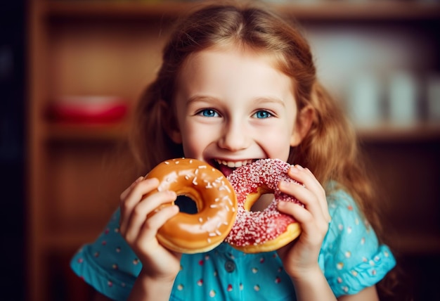 A little girl eating a donut with sprinkles generative ai image