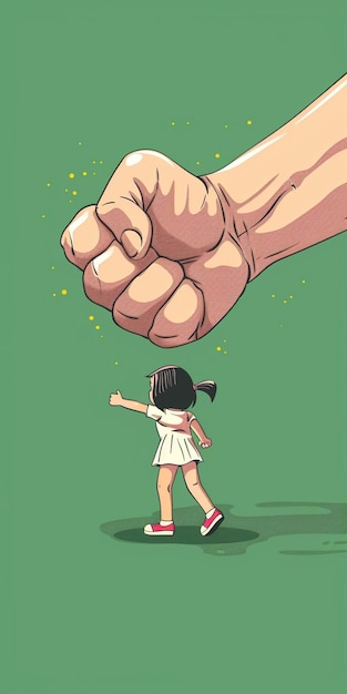 a little girl extends a fist and collides