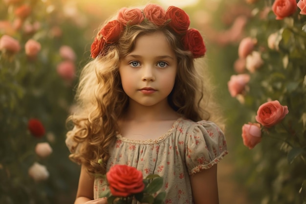 A little girl in a flower field