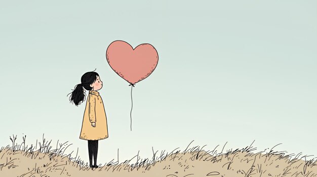 Photo little girl gazing at heart balloon