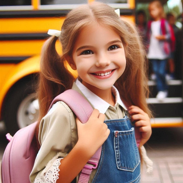 Little Girl Gets Off School Bus