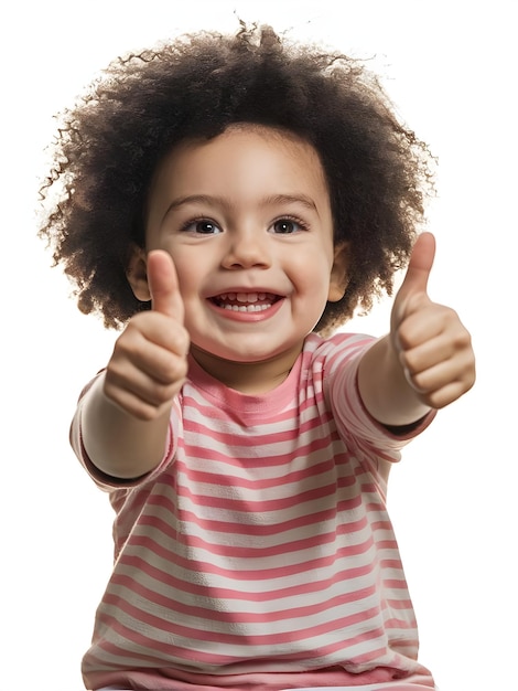 a little girl giving a thumbs up sign with her thumb up