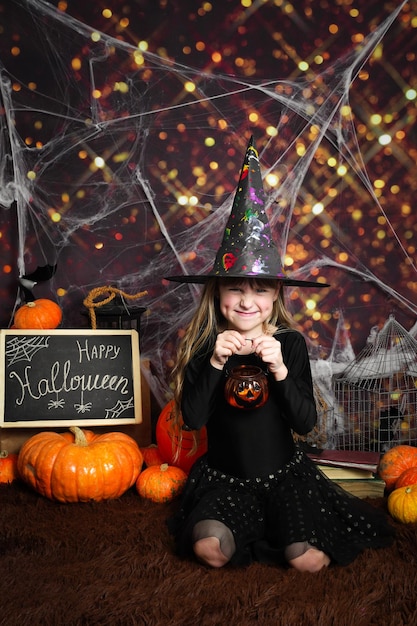 Little girl having fun on Halloween trick or treat