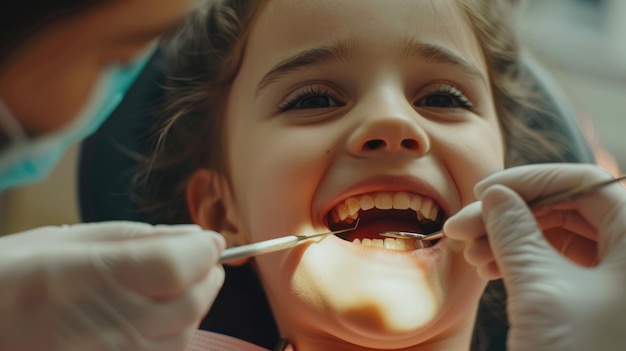 Little girl having her teeth examined by a dentist aiga