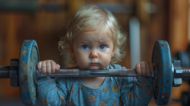 Little Girl Holding Barbell