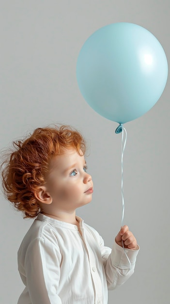 Little girl holding a blue balloon in her hand