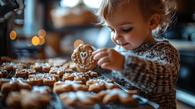 Little Girl Holding Gingerbread Cookie with Icing