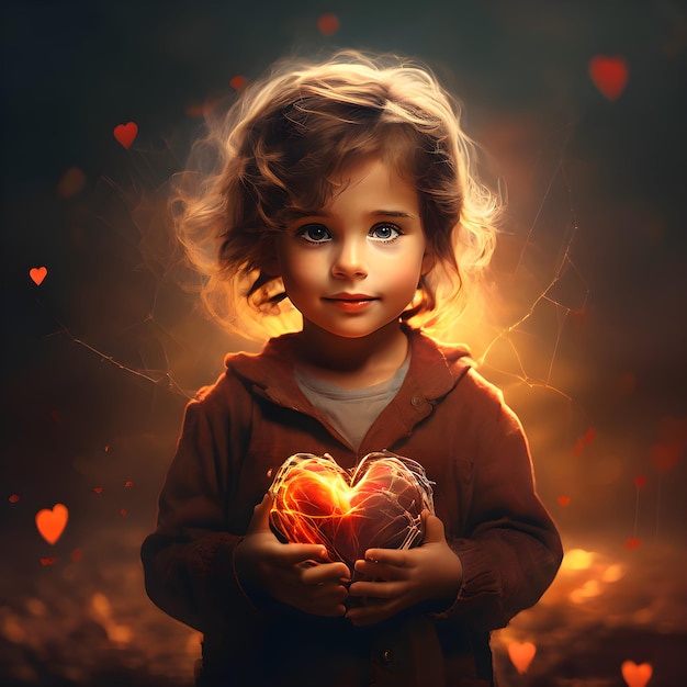 Photo a little girl holding a heart that says love