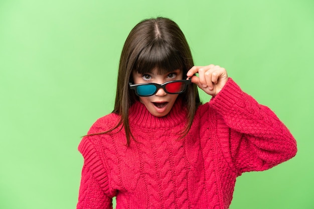 Little girl holding soda over isolated chroma key background