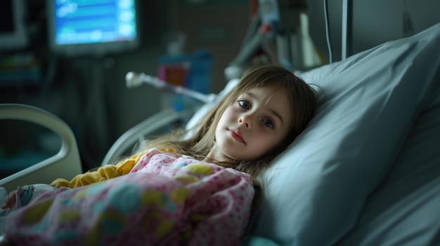 Photo little girl in hospital bed