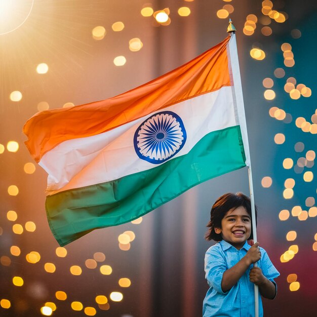 Photo a little girl is holding a flag with the word  india  on it