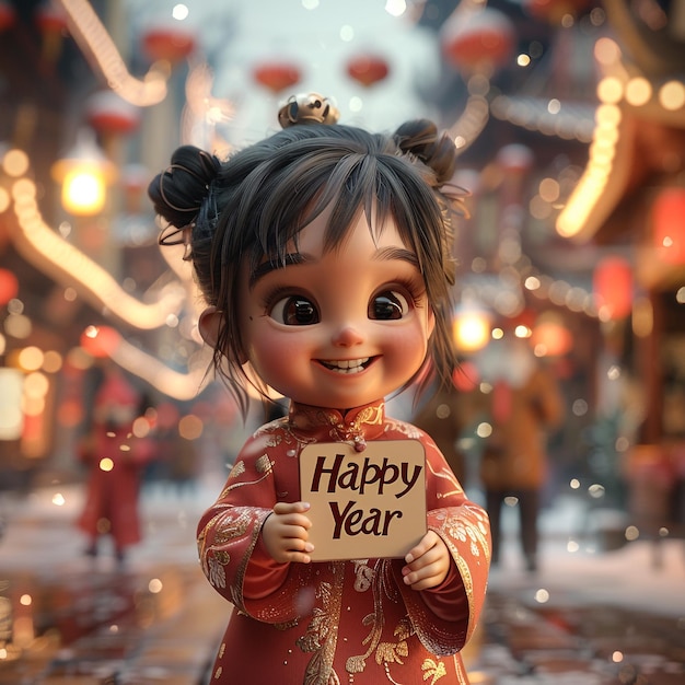 a little girl is holding a sign that says happy year