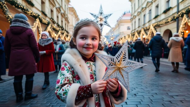 Photo a little girl is holding a star that says  star