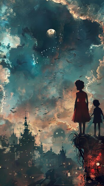 the little girl is the princess and the little girl is looking at the sky