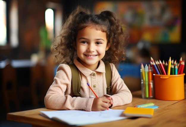 Little Girl is Writing on Paper