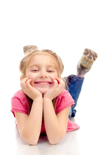 Little girl isolated on a white background