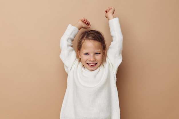 Little girl joy posing emotions fashion isolated background