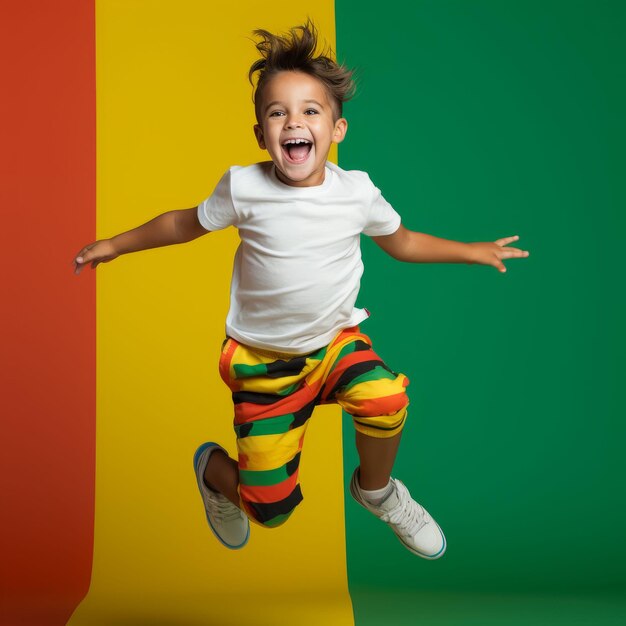 Little Girl Jumping With a Rainbow Background