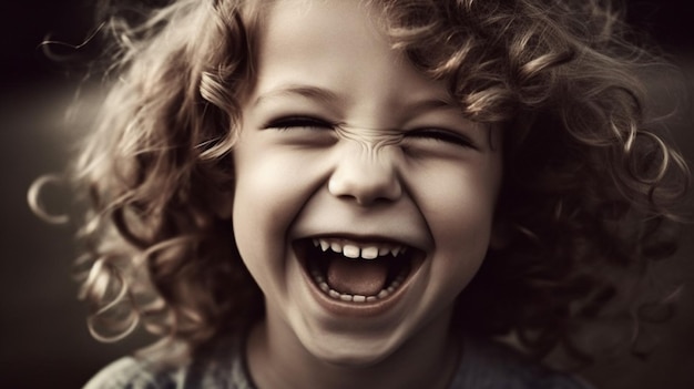 A little girl laughing with her mouth open and her mouth open.