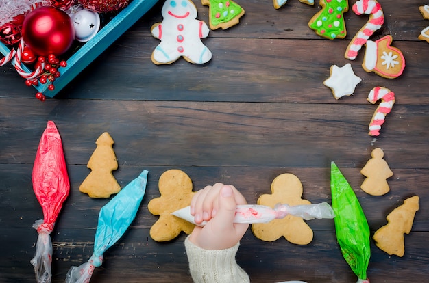 Little girl making christmas cookies