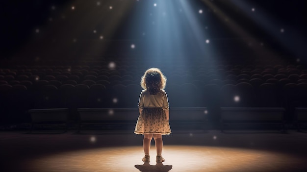 A little girl performs on stage in front of an audience