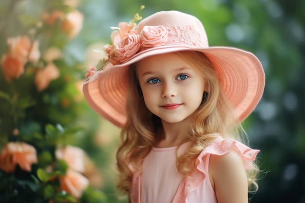 A little girl in a pink hat