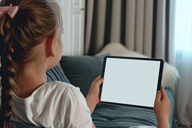 Photo little girl playing a game on a digital tablet