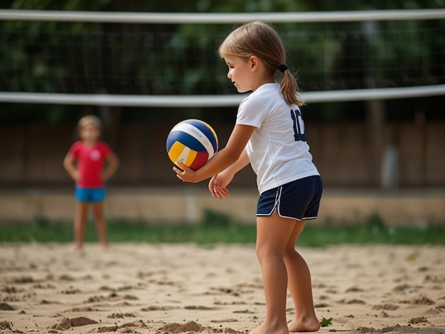 Little girl playing volleyball