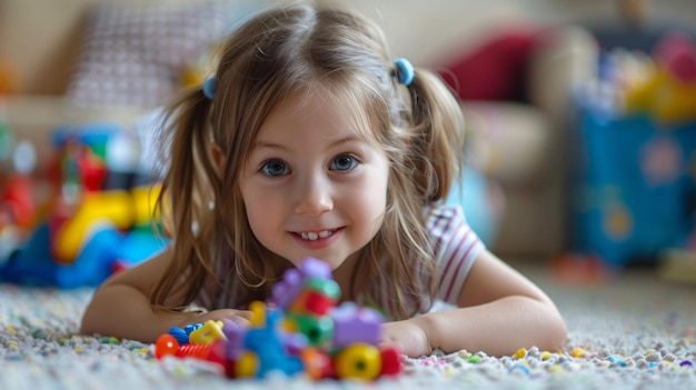 Photo a little girl playing with toys on the floor