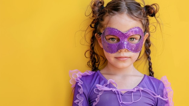 Little Girl in Purple Mask and Dress