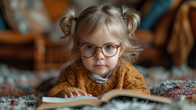 Little girl read interesting book AI