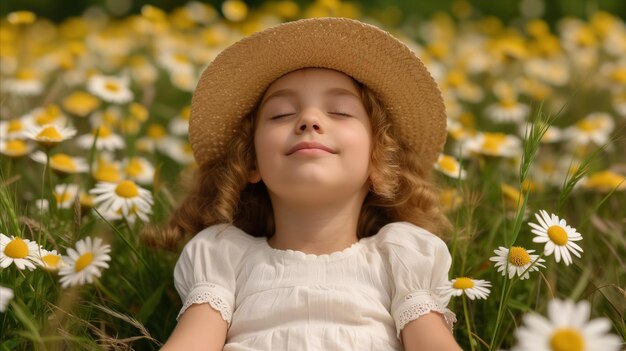 Little Girl Relaxing in a Field of Daisies