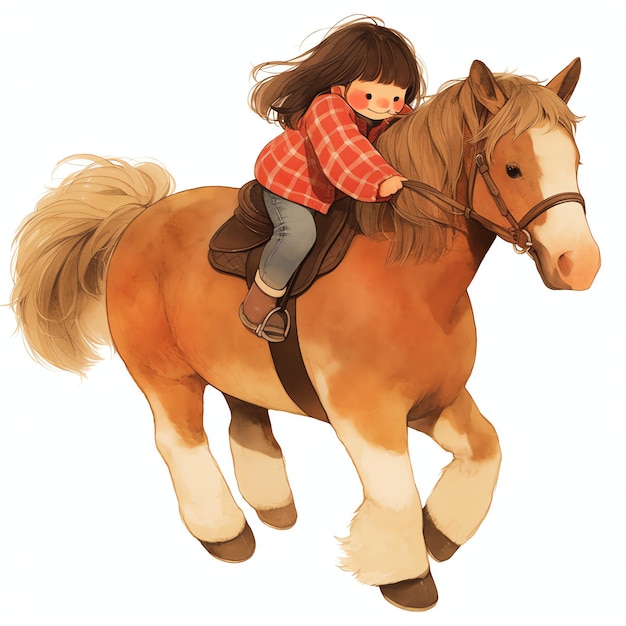 little girl riding a horse watercolor cozy