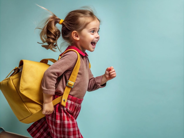 Little Girl Running to School with Backpack Back to School