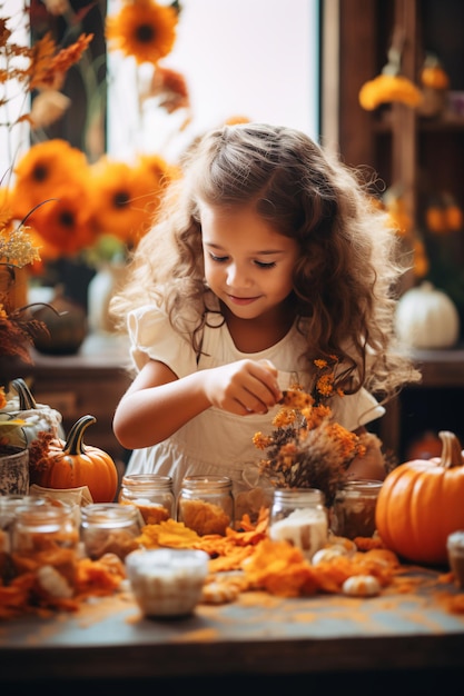 Little Girl's Thanksgiving Folk Floral Activities