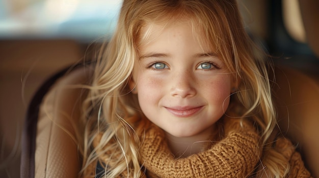 Little Girl Sitting in Car Back Seat