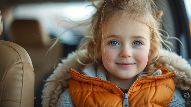 Little Girl Sitting in Car Backseat