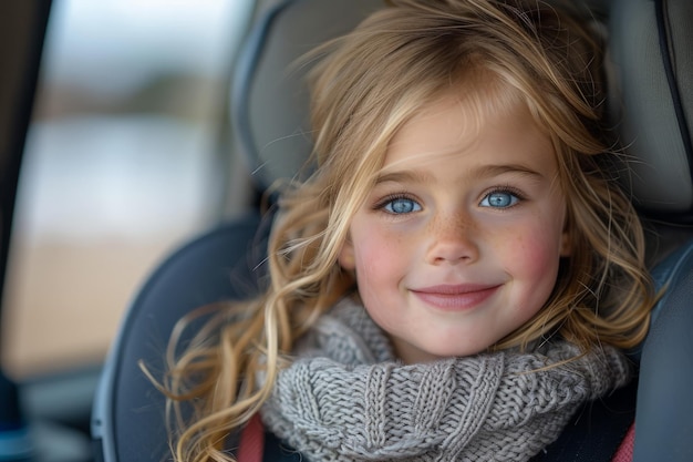 Little Girl Sitting in Car Seat With Scarf