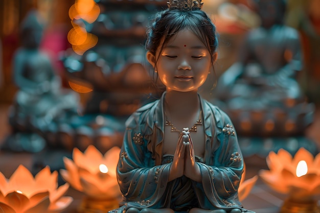 Little Girl Sitting in Lotus Position Buddhas birthday