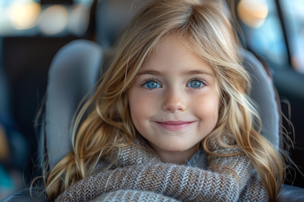 Little Girl Smiling in Car Seat