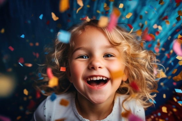 Little Girl Smiling Surrounded by Confetti