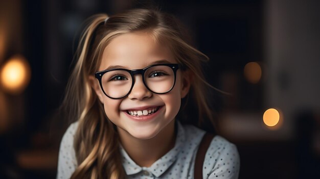 Little girl smiling while standing a school classCreated with Generative AI technology