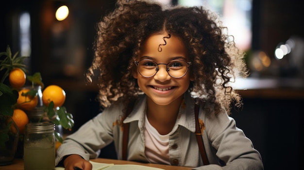 Little girl studying at home