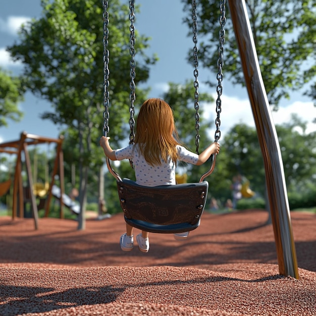 Photo little girl swings on a spring swing on the playground side view